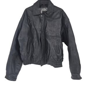 Vintage Milan Leather Black Bomber Biker Jacket Leathermaster Mens XXL  3786